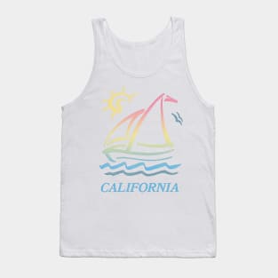 80s Vintage Style / California Aesthetic Sailboat Faded Design Tank Top